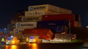 Dramatic scenes in Dublin Port as Storm Isha topples shipping containers