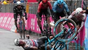 Kaden Groves wins stage five of Giro d&rsquo;Italia as stray dog and rain cause chaos