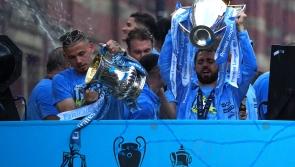 Rain and threat of lightning fail to dampen Manchester City&rsquo;s trophy parade