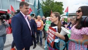 Bakhurst speaks to RTE staff during rally over funding