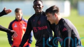 Kobbie Mainoo trains with his Manchester United team-mates ahead of Lyon trip