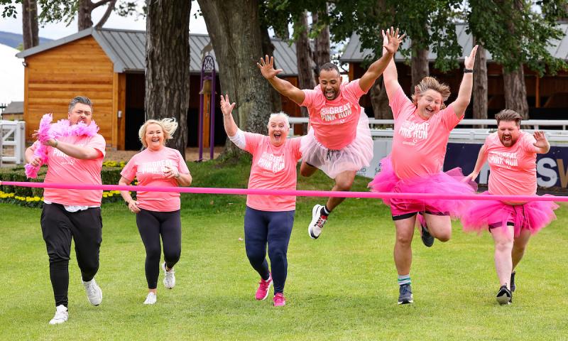 Pictured are James Patrice & Fron, RTE Presenter & Great Pink Run Ambassadors, Aisling Hurley, CEO  Breast Cancer Ireland Kamal Ibrahim, Presenter and Great Pink Run Ambassador Shane Byrne, Breast Can
