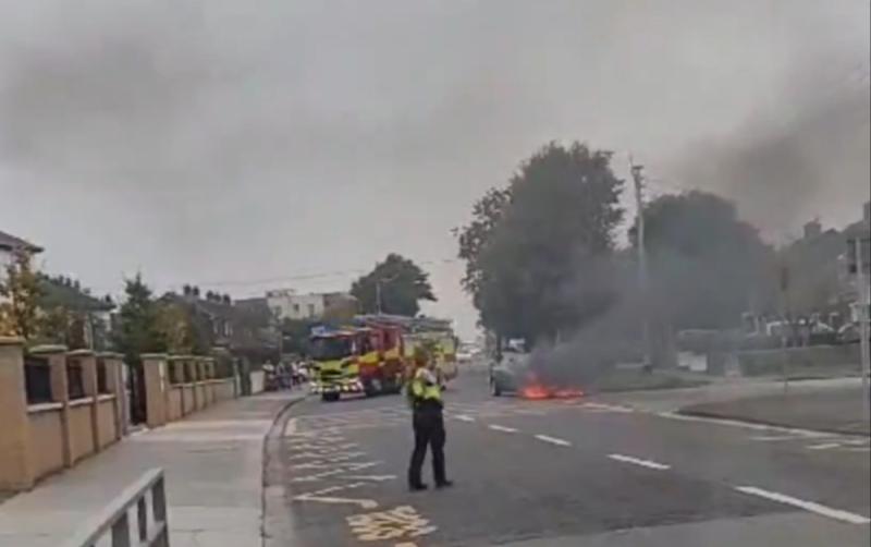 Major road near busy Dublin hospital blocked as firefighters tackle Coolock car blaze