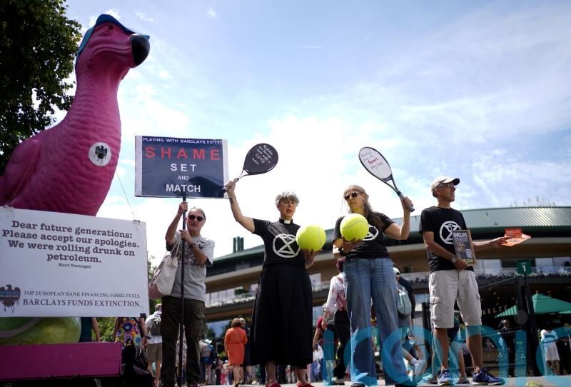 Climate activists protest against Barclays&rsquo; sponsorship outside Wimbledon gate