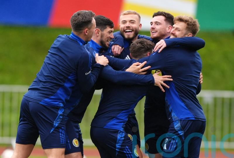 Andy Robertson trains with Scotland team-mates as Ryan Jack sits out session